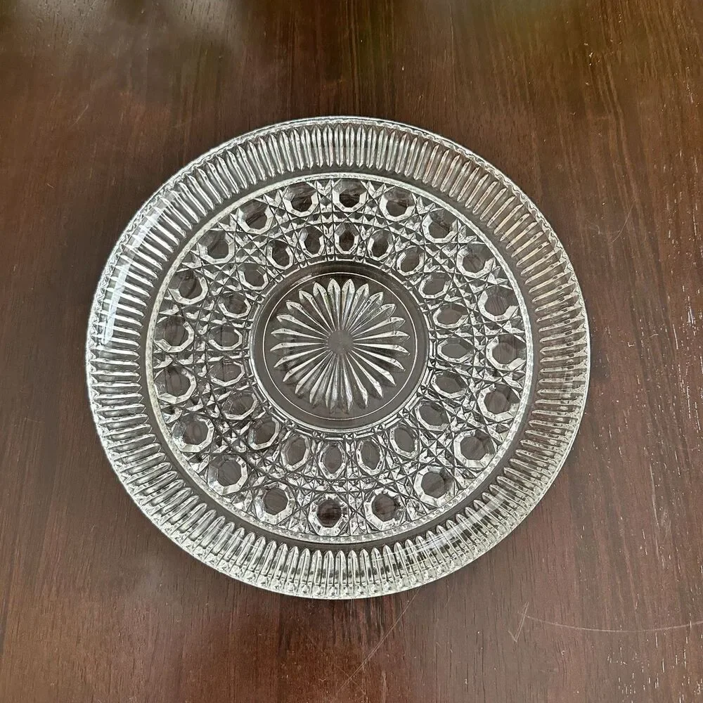 Vintage 70's Federal Glass Serving Plate Windsor Starburst Pattern 9